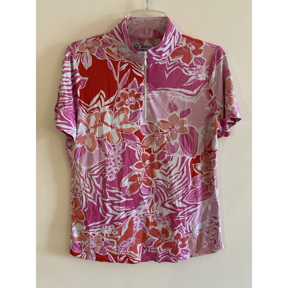 IBKUL Amelia Pink Coral Long Sleeve Mock Golf Shirt Size M